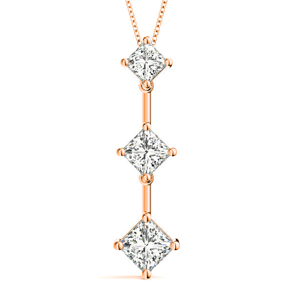 1.00 ctw Graduated Princess Cut Diamond Three Stone Necklace Pendant-VIRABYANI